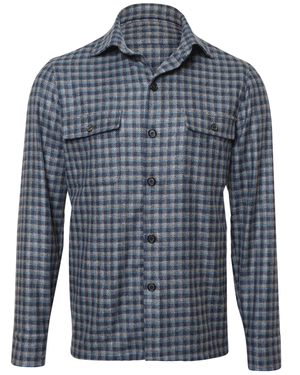 Navy and Tan Check Cashmere Overshirt