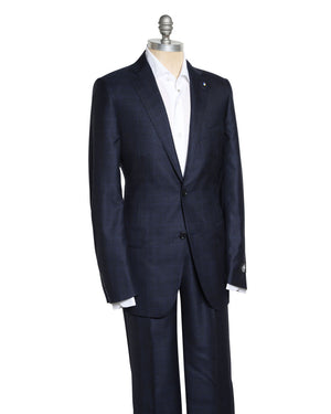 Navy and Blue Cashmere Blend Windowpane Suit