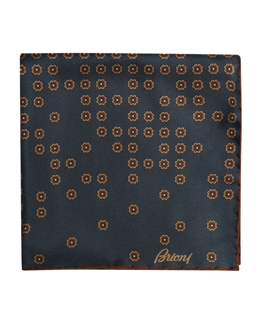 Grey and Brown Medallion Silk Pocket Square