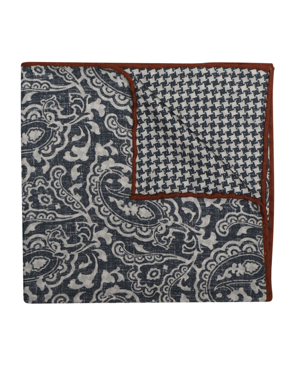 Grey and Ivory Paisley Reversible Silk Pocket Square