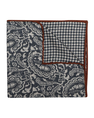 Grey and Ivory Paisley Reversible Silk Pocket Square