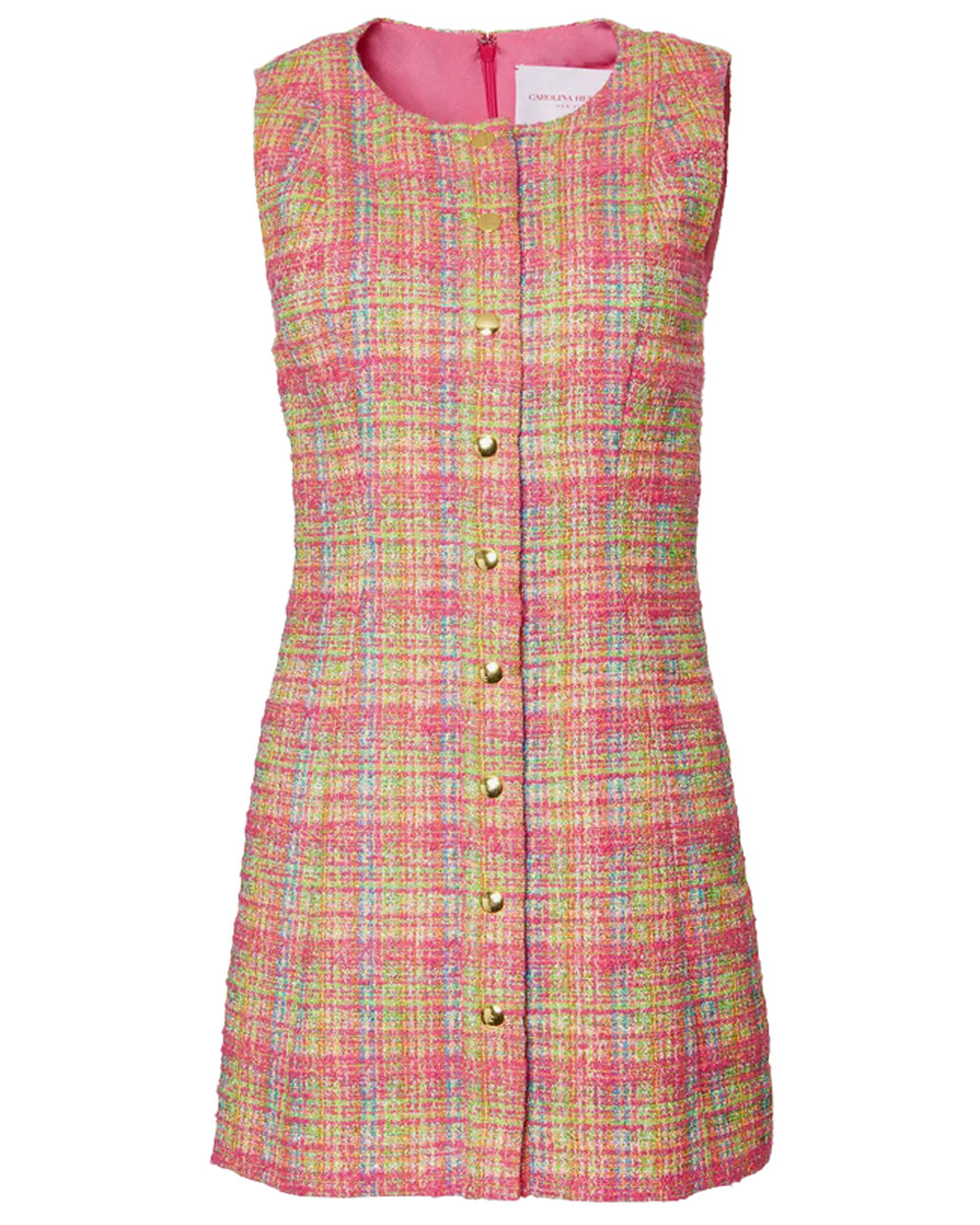Multicolor Tweed Sleeveless Button Down Mini Dress