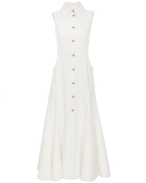 White Sleeveless Denim Shirt Dress