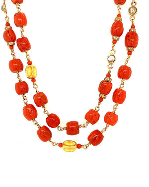 Vintage Coral and Diamond Beaded Necklace
