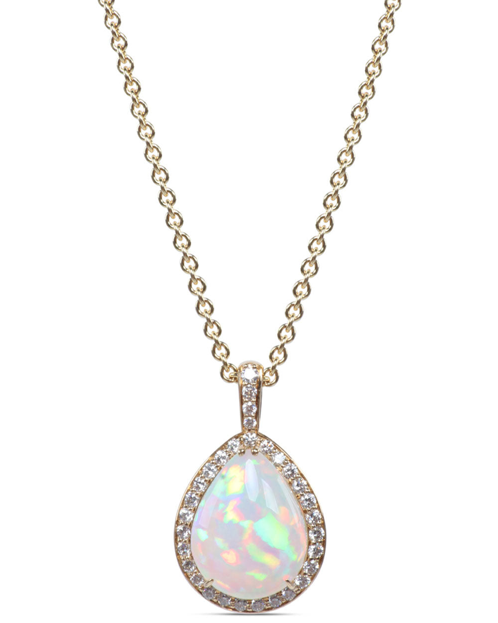Opal and Diamond Pear Shaped Pendant Necklace