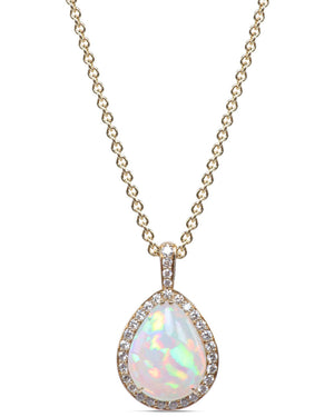 Opal and Diamond Pear Shaped Pendant Necklace