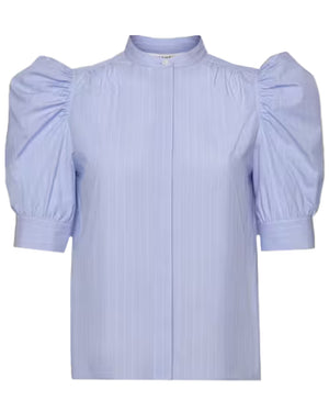 Chambray Blue Ruched Puff Sleeve Shirt