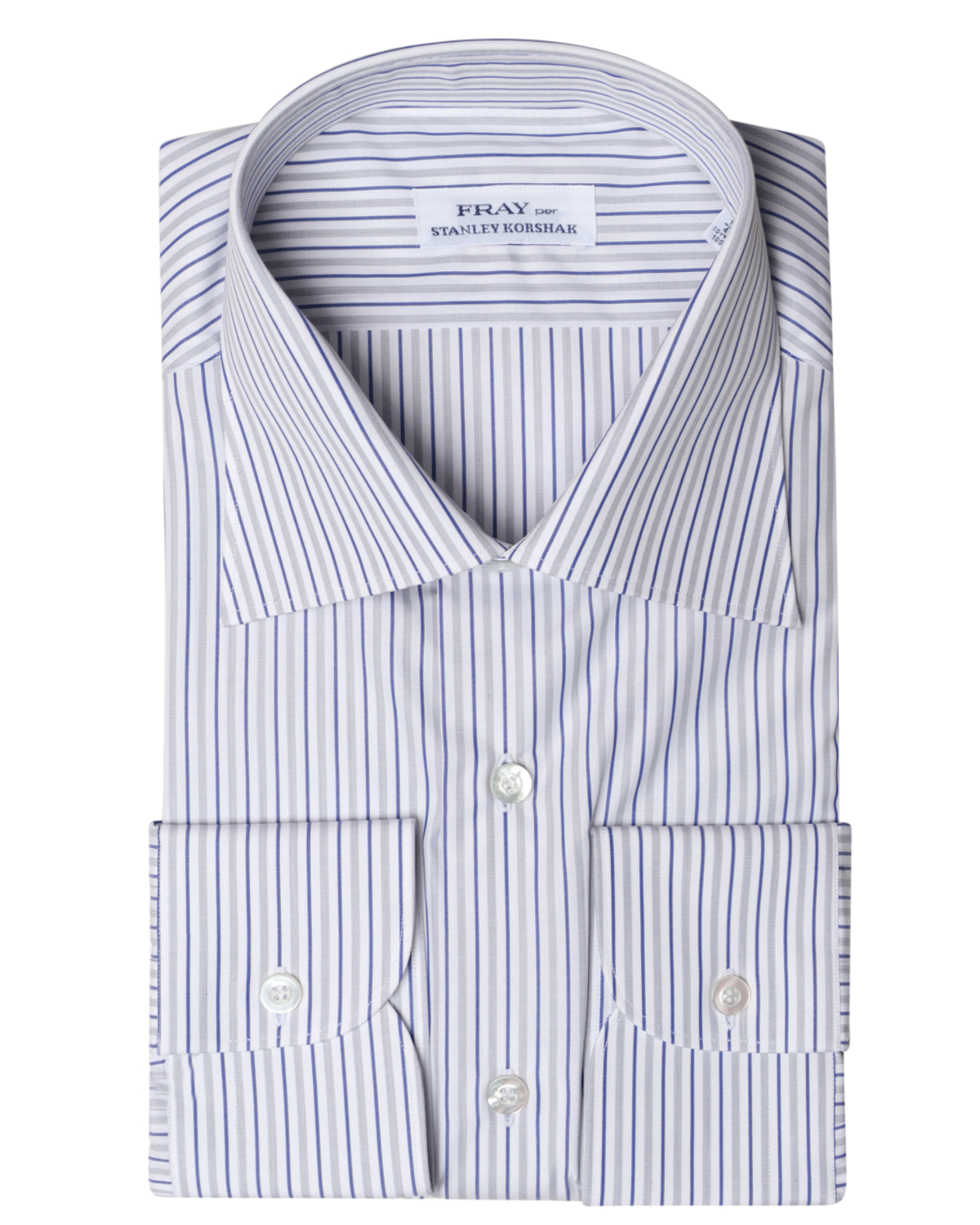 White and Blue Multi Stripe Byron Cotton Dress Shirt