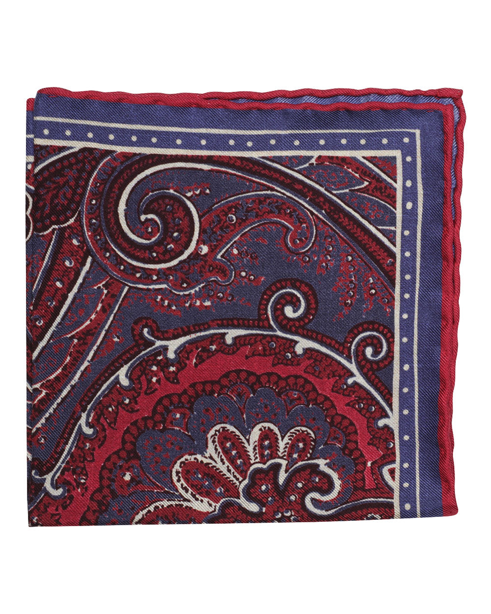 Blue and Red Paisley and Plaid Reversible Silk Pocket Square