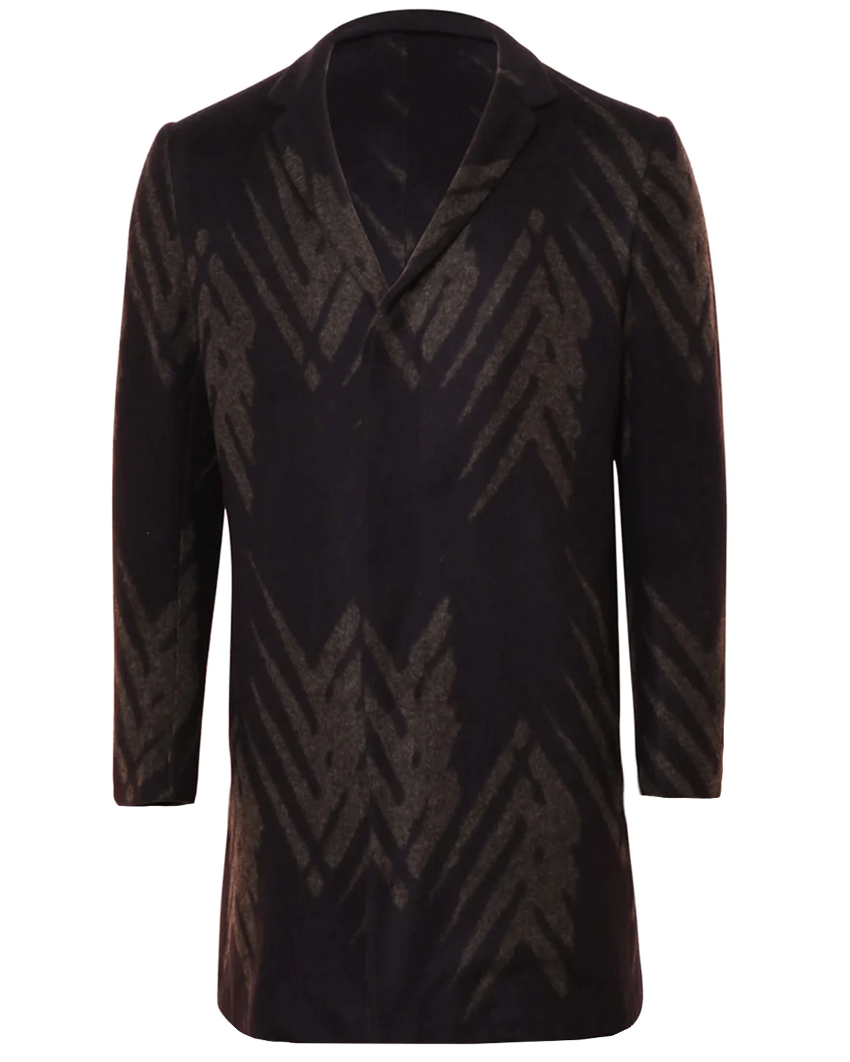 Navy and Grey Palm Print Cashmere Blend Overcoat