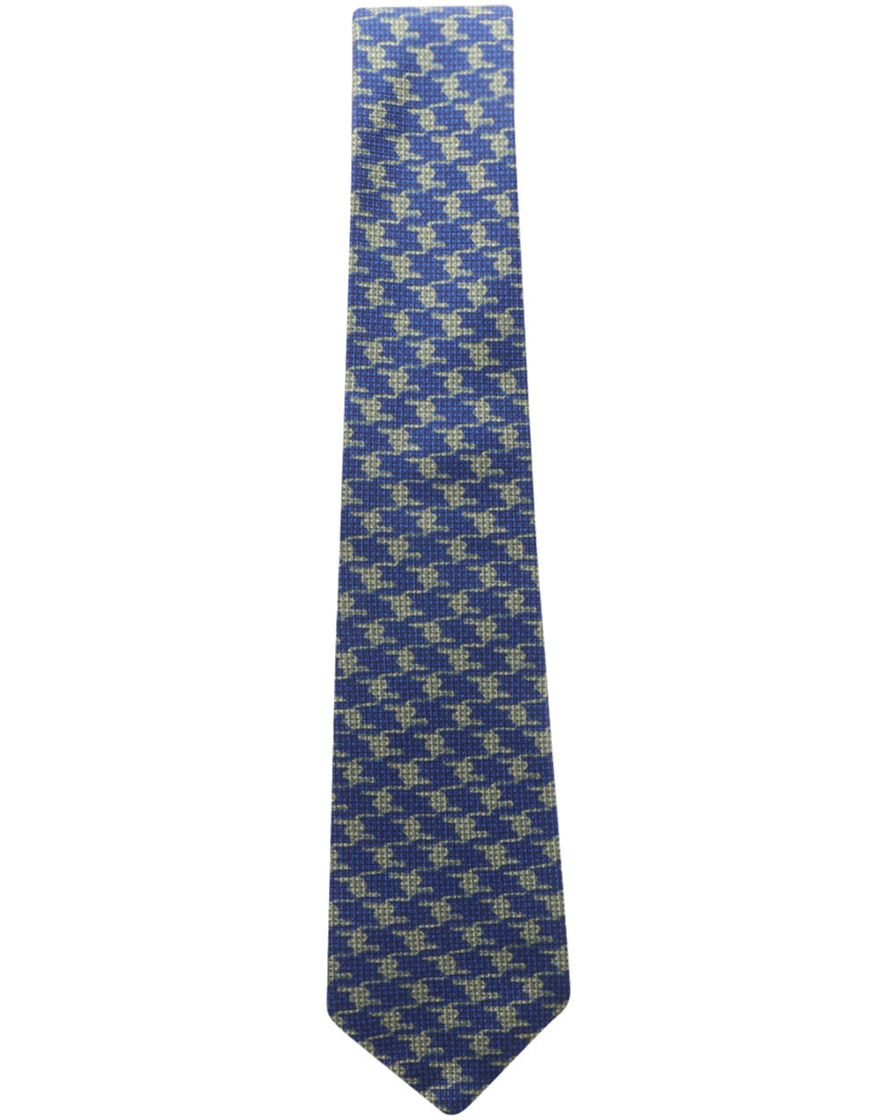 Navy and Olive Exploded Houndstooth Silk Tie