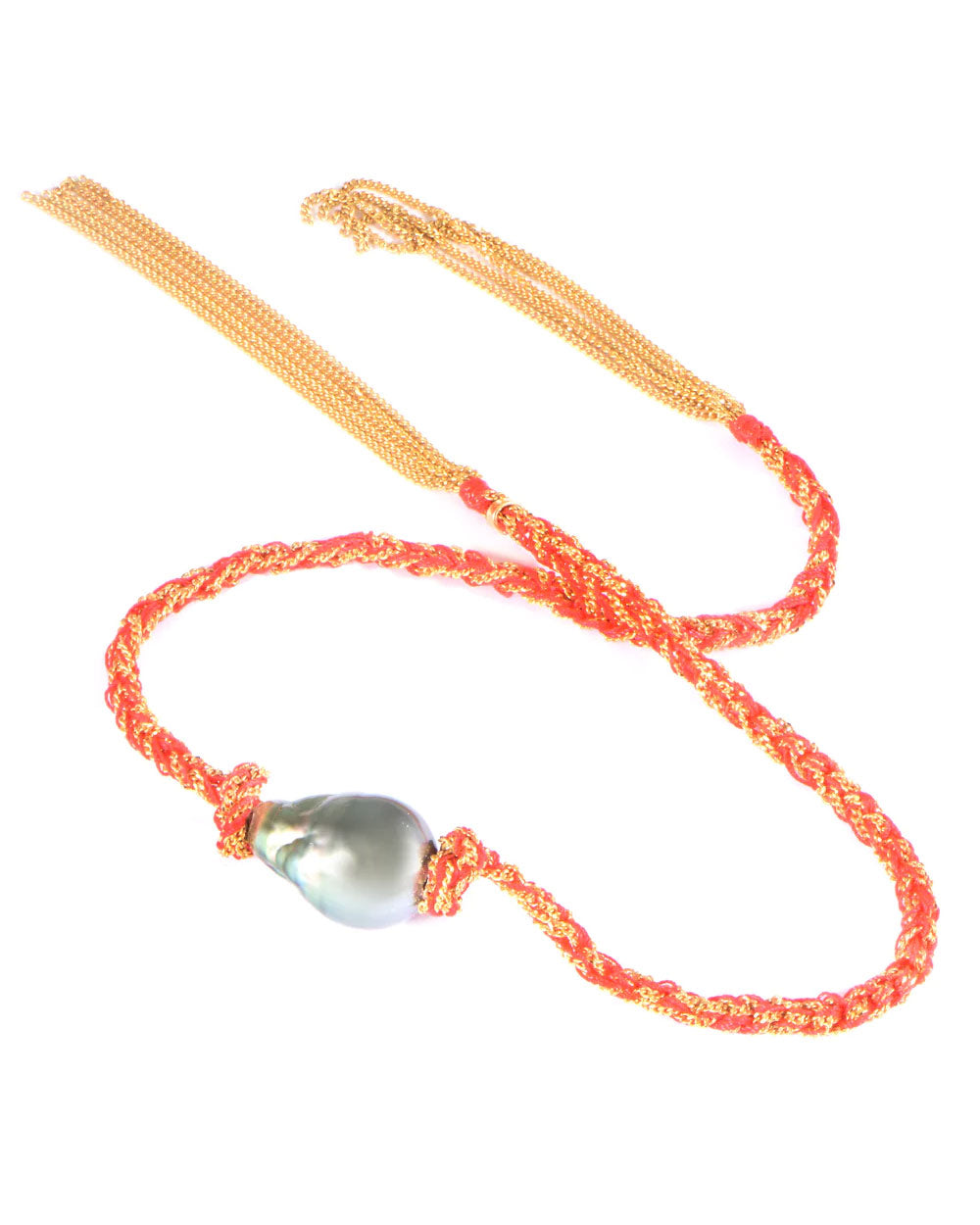 Tahitian Pearl Braided Silk Chain Single Wrap Bracelet