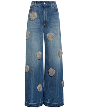 Crystal Fringe Dot Jean in Vintage Blue