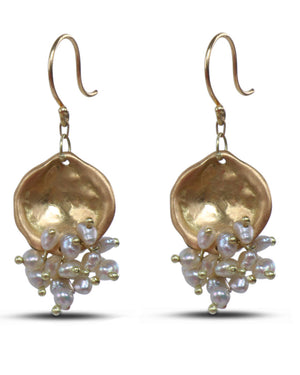 Gold Pearl Cluster Earrings
