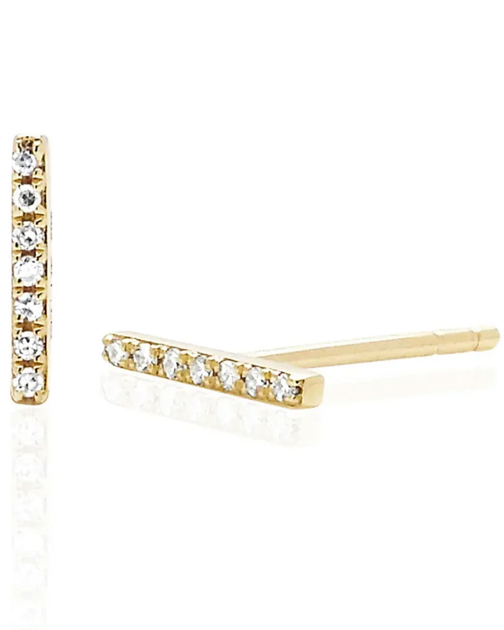 14k Yellow Gold Mini Bar Diamond Stud Earrings