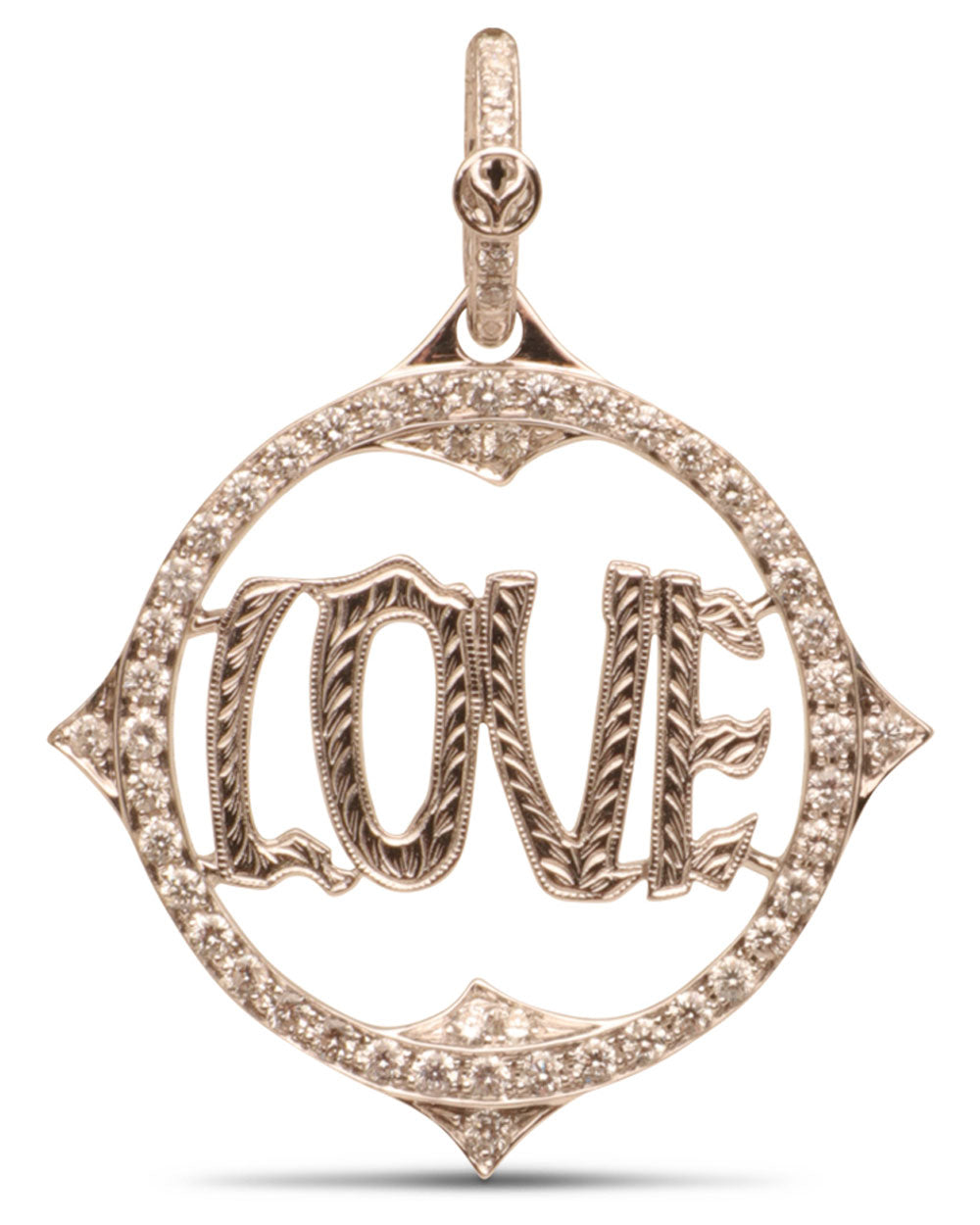 14k White Gold Etched Love Pendant