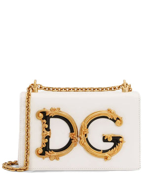 Nappa Leather DG Girls Shoulder Bag in White