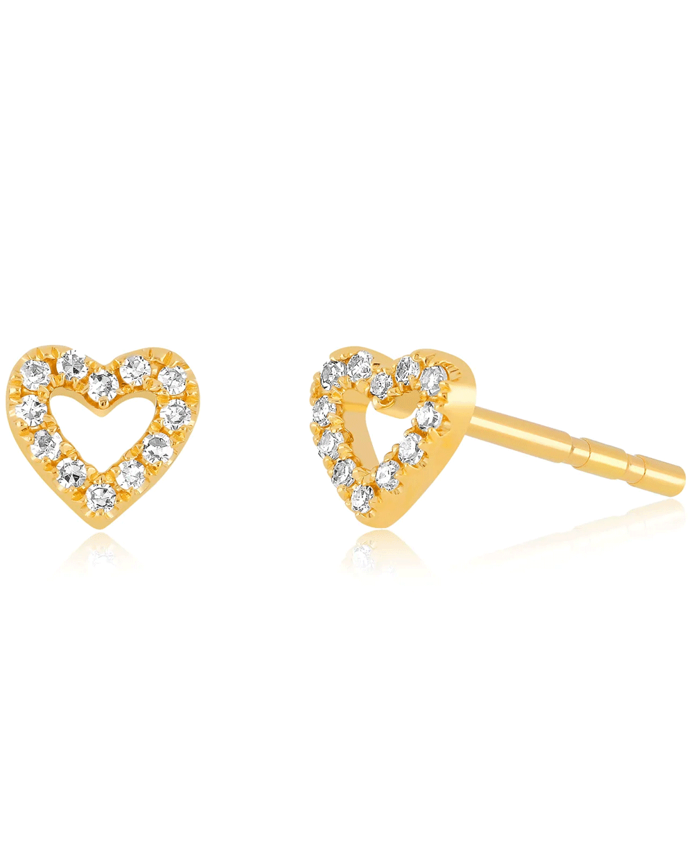 14k Yellow Gold Single Baby Diamond Open Heart Stud Earring