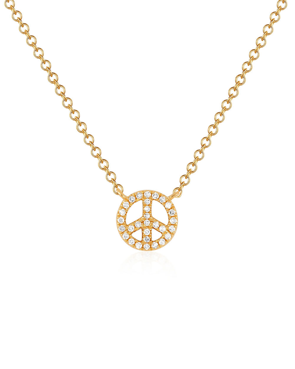 Yellow Gold Diamond Mini Peace Necklace
