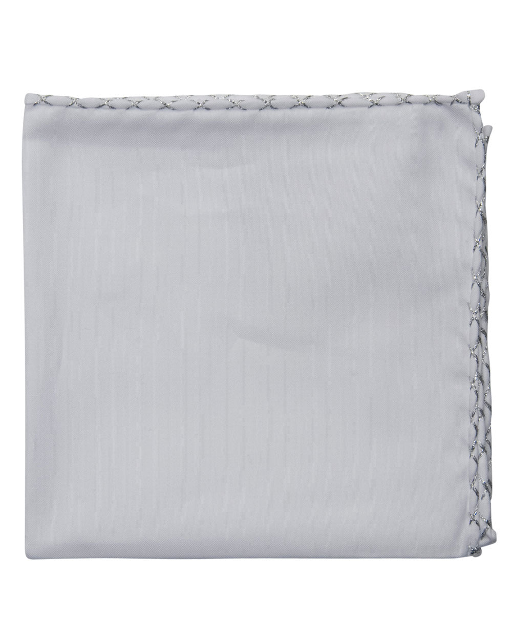 White and Silver Hem Pocket Square