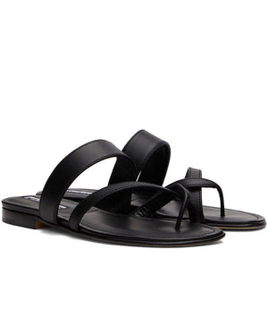 Susa Flat Leather Sandals in Black