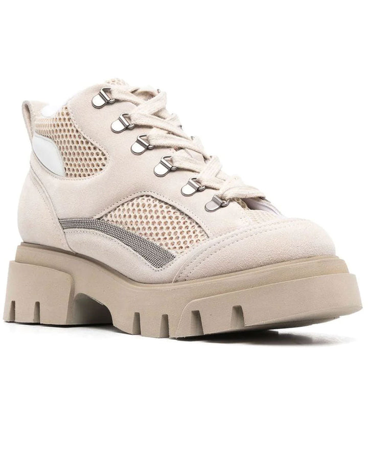 Monili Suede and Mesh Hiking Boots in Beige