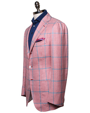 White and Red Windowpane Houndstooth Sportcoat