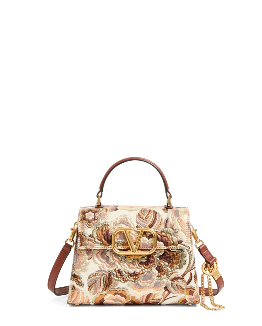 Vsling Mini Jacquard Top Handle Bag in Multi Deep Caramel