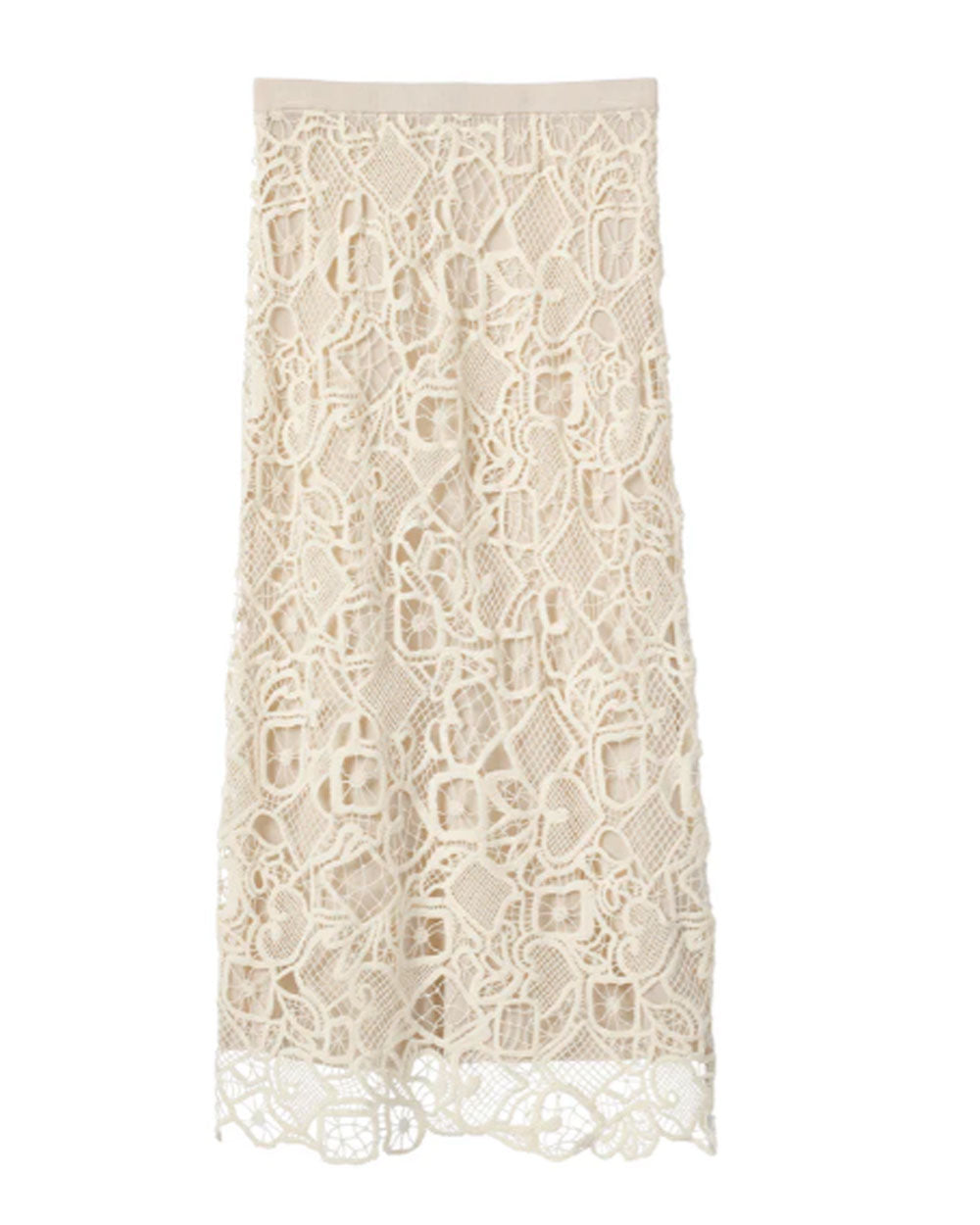 Warm White Shay Lace Midi Skirt