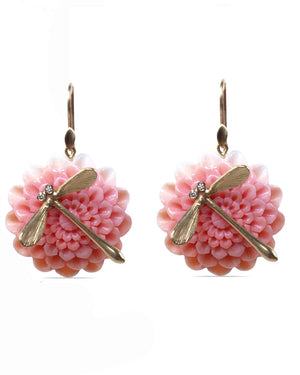 Dahlia Blossom and Fly Earrings