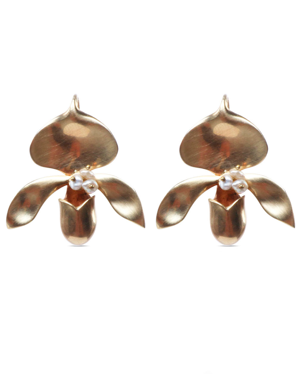 Lady Slipper Orchid and Pearl Earrings