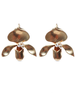 Lady Slipper Orchid and Pearl Earrings