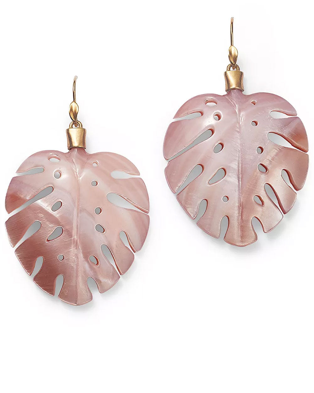 Large Pink Mother of Pearl Palm Leaf Earrings