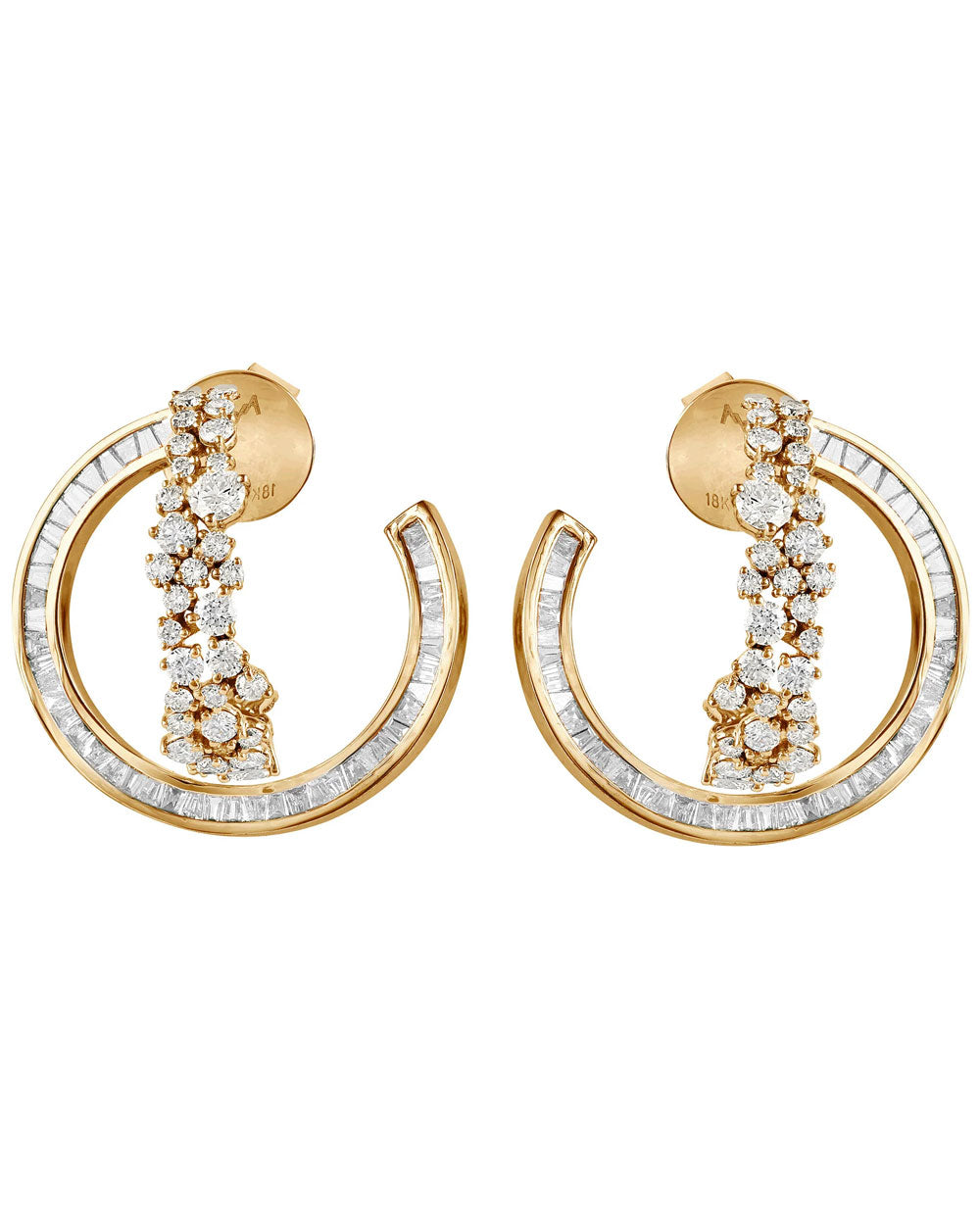 Yellow Gold Scatter Diamond Double Hoop Earrings