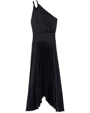 Black Ruby Satin Pleated Midi Dress