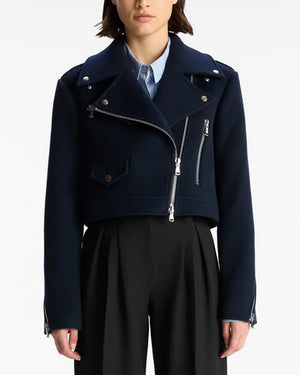 Navy Cropped Oxford Jacket