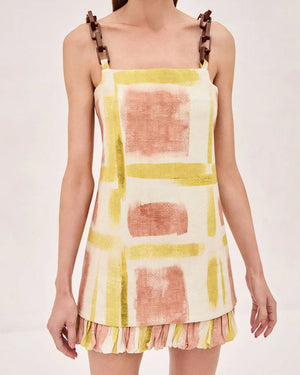 Yellow Brushstroke Beleza Short Dress