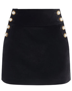 Black Donald High Rise Button Skirt