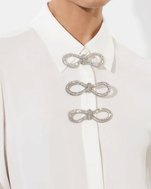 Off White Willa Top with Embellished Bow Detail