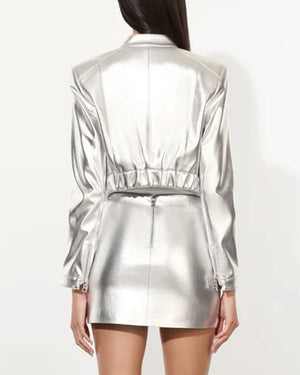 Silver Elana Vegan Leather Mini Skirt