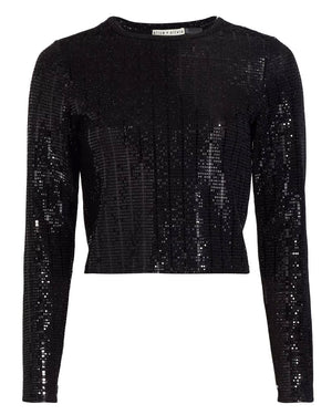 Black Delaina Long Sleeve Cropped Crew Neck