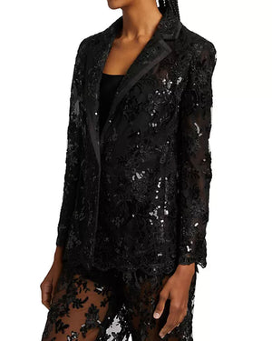 Black Judith Embellished Sheer Lace Blazer