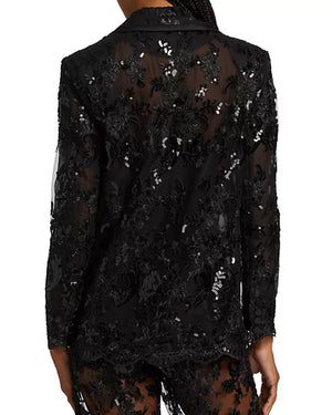 Black Judith Embellished Sheer Lace Blazer