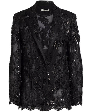 Black Judith Embellished Sheer Lace Blazer