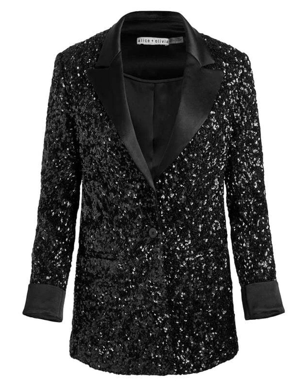 Black Justin Sequin Combo Rolled Cuff Blazer