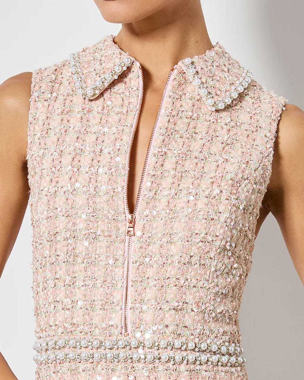 Pearl Blush Ellis Embellished Collared Zip Dress