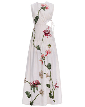 Ivory Floral Otono Orquidea Maxi Dress