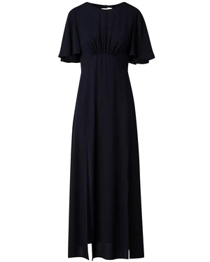 Black Short Sleeve Crepe Midi Dress