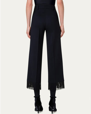 Black Wool Crepe Fringe Chieko Pant