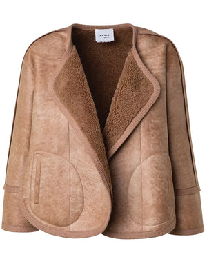 Caramel Shearling Asymmetrical Crop Jacket